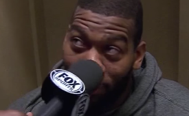 Greg Monroe Gets Jabbed In the Face By Reporters Mic