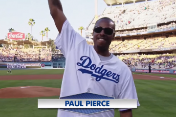 Paul Pierce Throws a Bouncing First Pitch at Dodgers Game