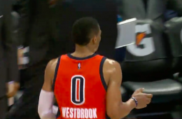 Russell Westbrook Beats the Buzzer Off Someones Back
