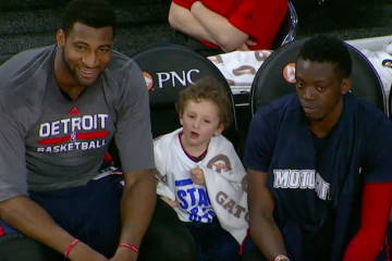 Andre Drummond Hangs Out with Random Kid On Pistons Bench