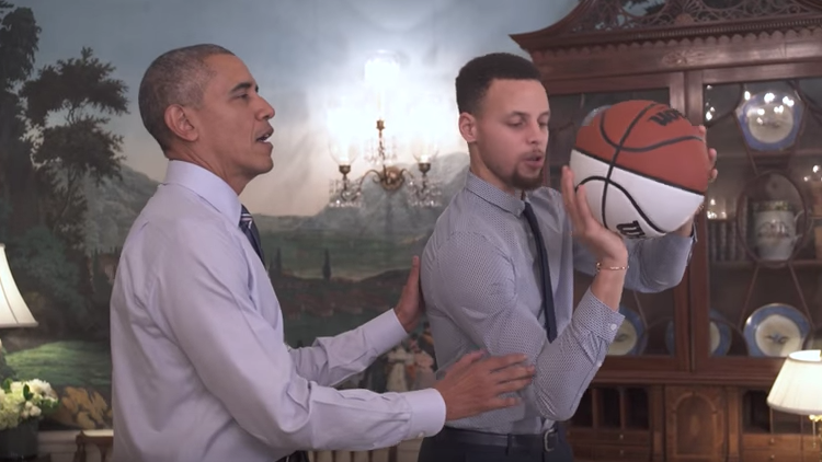 President Barack Obama Mentors Stephen Curry at the White House