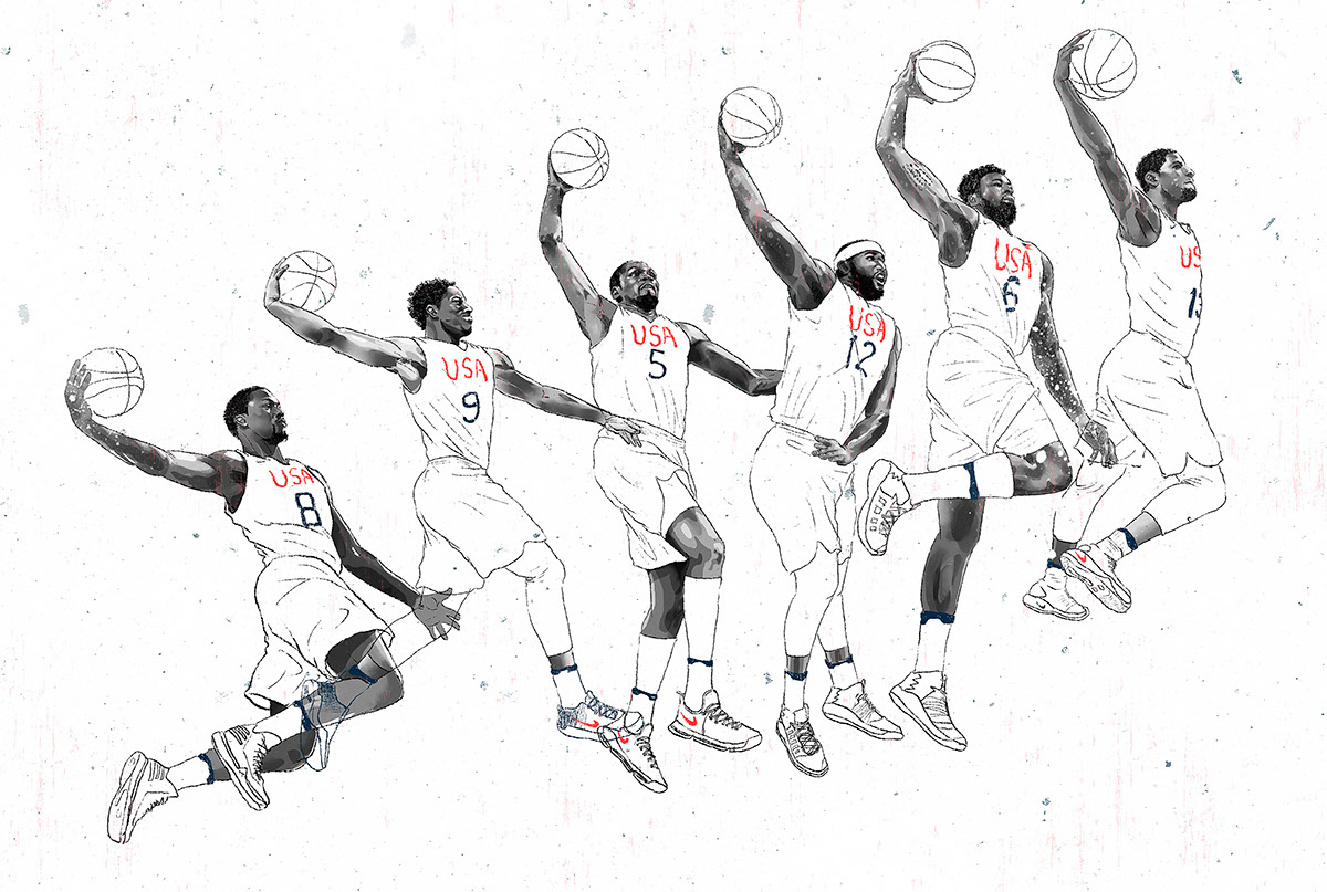 2016 USA Basketball Action Illustration