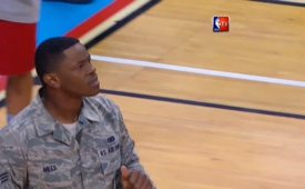 U.S. Airman Goes Airborne For Windmill Dunk In Battle Gear