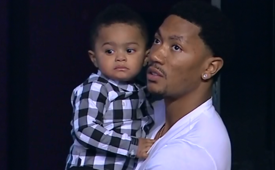 Derrick Rose and His Son Watch the Knicks-Bulls Game