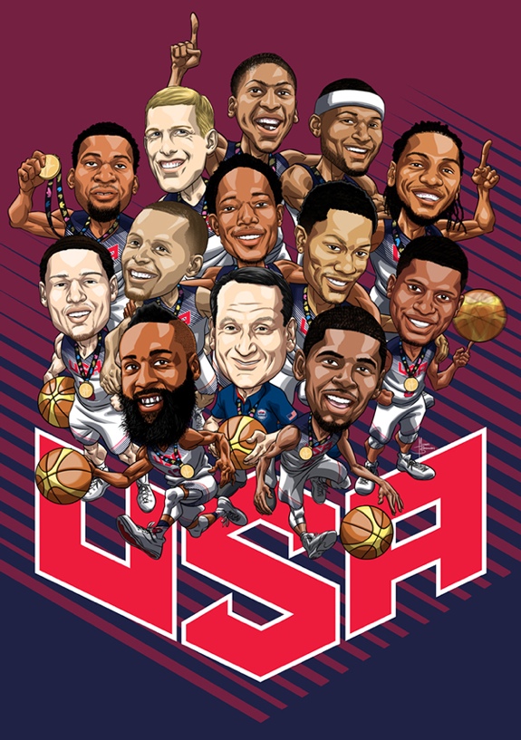 Team USA Basketball Cartoon Art
