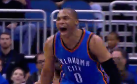 Russell Westbrook Double-Clutch Reverse Smash