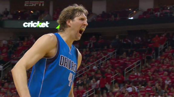 Dirk Nowitzki Fired Up Four-Point Play