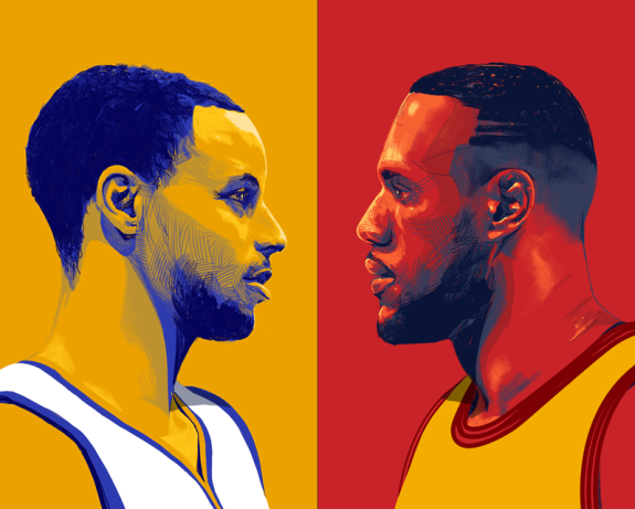 Stephen Curry vs LeBron James Illustration