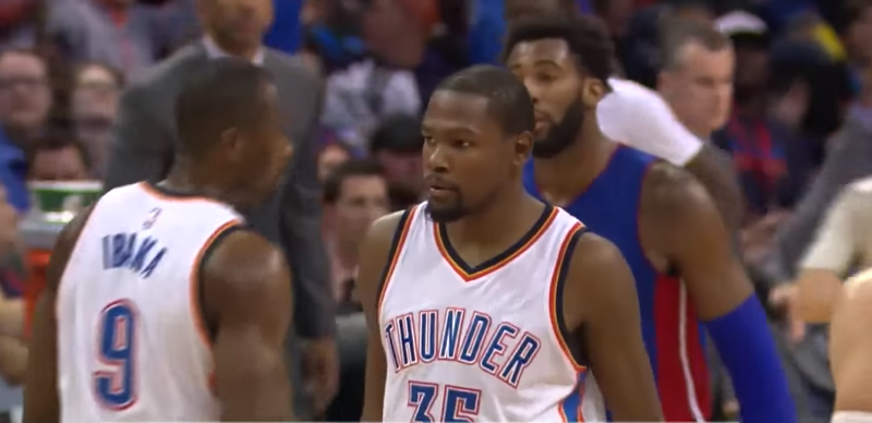 Kevin Durant Gets a Double-Double In Detroit
