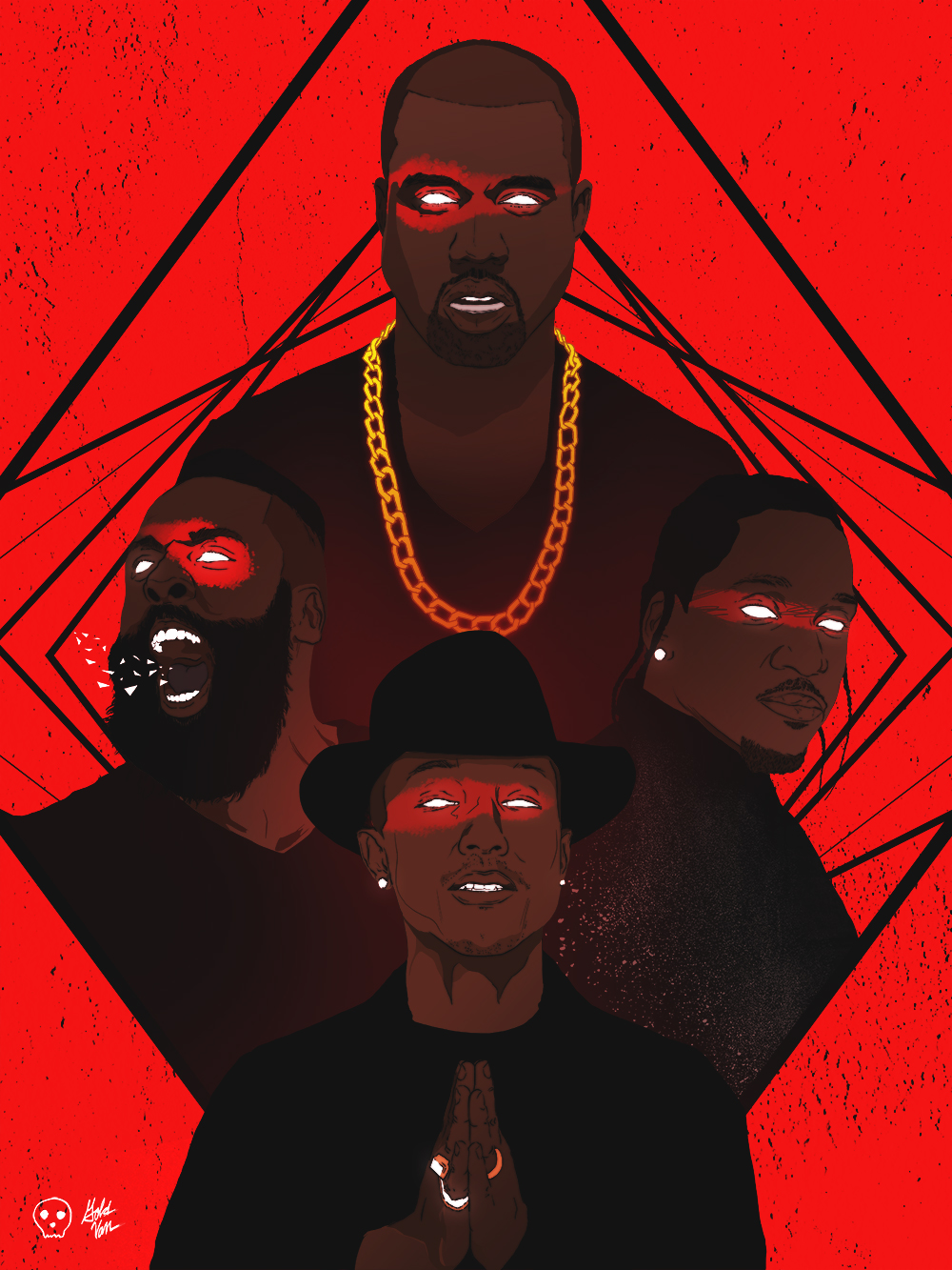 James Harden x Kanye West x Pharrell Williams x Pusha T Illustration