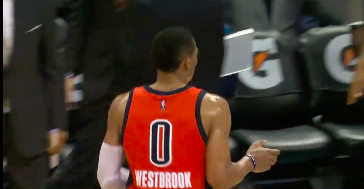 Russell Westbrook Beats the Buzzer Off Someones Back